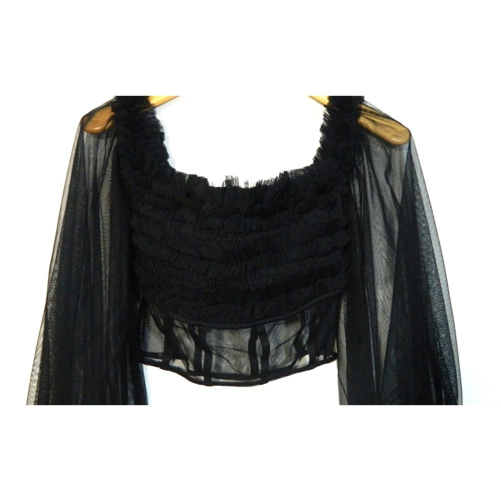 Lace and Beads Black Lace Tulle BUSTIER Side  Zipper Tulle Sleeve Sz 6 Whimsy - Picture 2 of 7